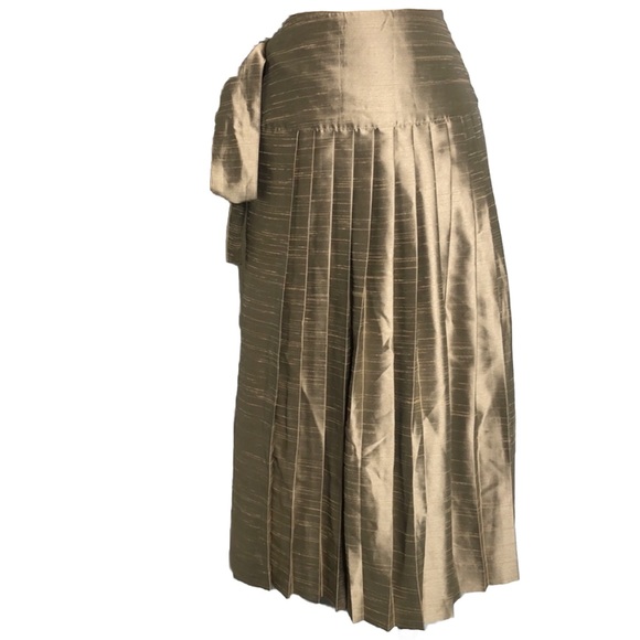 France Andrevie Champagne Wrap Pleated Silk Skirt Size 8 - Picture 7 of 13